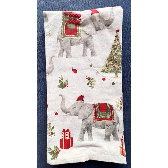 CHRISTMAS ELEPHANT Kitchen Towel Set of 2 Embroidered BEADED Detailed 20" x 28 - Picture 5 of 10